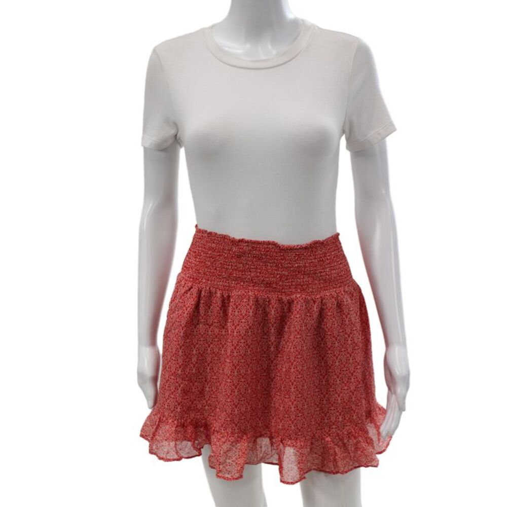 Intermix Women Red Paisley 100% Silk Mini Peasant Skirt Size 0P